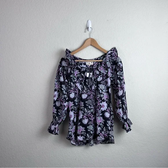 NWT Mille Resort May Top in Tropical Night XS Purple Floral Women’s Blouse - Picture 4 of 13